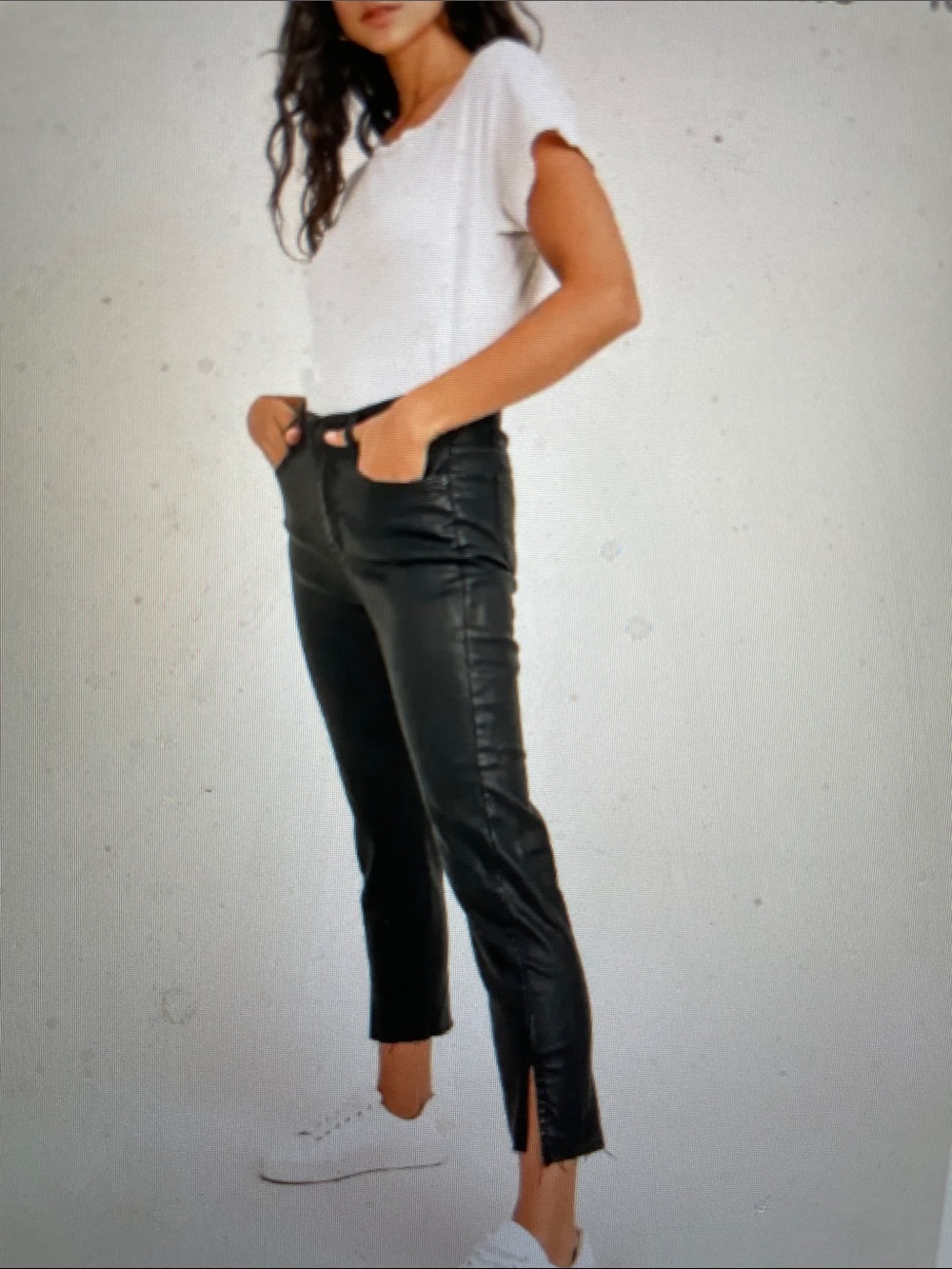 Sadie and Sage high rise Black Leather look Ankle Pants with side Slit- nwt
